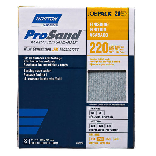 Norton 20 Count 9" X 11" 220 Grit Sandpaper Sheets